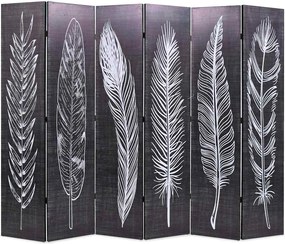 vidaXL Paravan cameră pliabil, negru&alb, 228 x 170 cm, imprimeu pene