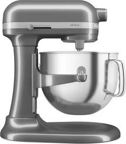 Mixer planetar KitchenAid Artisan 5KSM70SHXEMS Medallion silver, 375 W, 6,6 l, 11 viteze, 67 de puncte de contact, Ridicare bol, Viteză speciala „Fold”, Flex Edge, Gri metalizat