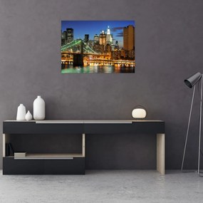 Tablou pe sticlă - Pod cu New York (70x50 cm)