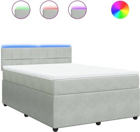 vidaXL Pat box spring cu saltea, gri deschis, 140x190 cm, catifea