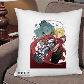 Perna Personalizata Fullmetal Alchemist Brotherhood Edward si Al Poster, 40x40 cm, Alb Pufos, Husa Detasabila, Perna Inclusa, BEKZ®