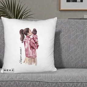 Cadou pentru Mama - Perna Personalizata Super Mom Jachete Roz, 40x40 cm, Alb Pufos, Husa Detasabila, Perna Inclusa, BEKZ®