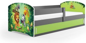 Pat pentru copii 80 x 160 cm Lukan (grafit + Motiv jungle) (cu somieră, saltea și sp. depozitare). Promo -30%. 1056453