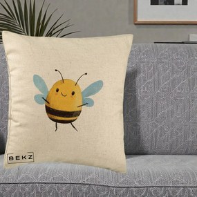 Perna Decorativa Buburuza pe Trifoi cu Patru Foi, 40x40 cm, Bej, Husa Detasabila, Perna Inclusa, BEKZ®