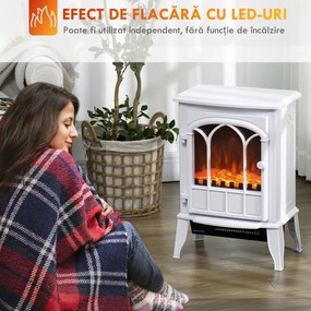 HOMCOM Șemineu Electric de Podea 1000W/2000W Efect de Flacără Luminositate Reglabilă Alb | Aosom Romania