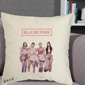 Perna Personalizata K-pop BLACKPINK Fotografie Grup Tinute Roz, 40x40 cm, Ecru, Husa Detasabila, Perna Inclusa, BEKZ®