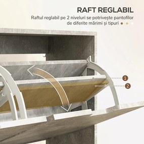 HOMCOM Pantofar cu 4 Sertare Rabatabile pe 2 Niveluri pentru 16 Perechi de Pantofi, 95x26x95 cm, Gri | Aosom Romania