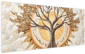 Tablou – Arborele vieții auriu în mozaic (120x50 cm)