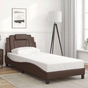 vidaXL Cadru de pat cu tăblie, maro, 90x190 cm, piele ecologică