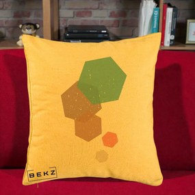 Perna Decorativa Geometric Hexagoane Pastel, 40x40 cm, Galben, Husa Detasabila, Perna Inclusa, BEKZ®