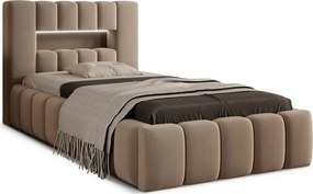 Pat maro deschis tapițat cu spațiu de depozitare cu somieră 90x200 cm Lamica – ELTAP