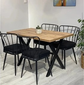 Set masa cu 4 scaune metal, Amsterdam Homs, nuc/negru 70 x 110 cm