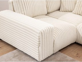 Colțar crem cu tapițerie din catifea reiată (cu colț pe partea stângă/în formă de "U") Justin – Ropez