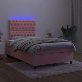 Pat continental cu saltea  LED, roz, 120x200 cm, catifea Roz, 120 x 200 cm, Design cu nasturi