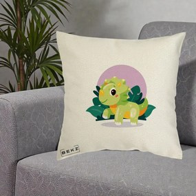 Perna Decorativa Triceratops Kawaii Verde, 40x40 cm, Ecru, Husa Detasabila, Perna Inclusa, BEKZ®