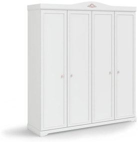 Dulap Cilek, PAL alb rustic, 4 usi, 202x60x231 cm, colectia Rustic White