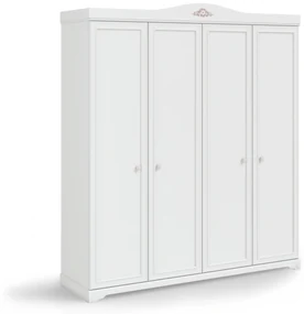 Dulap Cilek, PAL alb rustic, 4 usi, 202x60x231 cm, colectia Rustic White