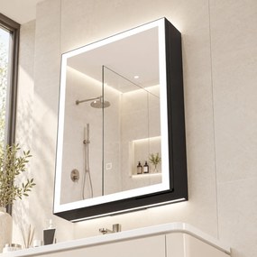 HOMCOM Dulap de Baie cu Oglindă și LED, 3 Culori, 50x70 cm, Soft-Close, Priză, Rafturi Reglabile, Negru | Aosom Romania