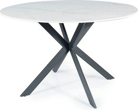 Masa TALIA, alb cu efect de marmura/negru mat, ceramica/metal, 120x120