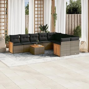 vidaXL Set mobilier de grădină cu perne, 10 piese, gri, poliratan