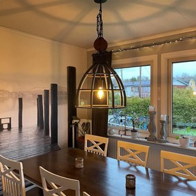 Lampă suspendată inteligentă gri închis cu lemn 47 cm inclusiv Wifi G95 - Arthur