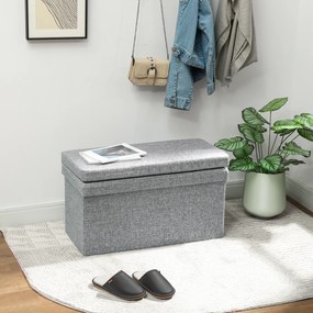 HOMCOM Bancă Pliabilă cu Spătar și Compartiment de 77L, Acoperire din Țesătură, 76x50x73 cm, Gri | Aosom Romania