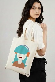 Sacosa de Panza pentru Cumparaturi, Geanta Tote, model The Music Girl, 38x34.5 cm, Alba, BEKZ®