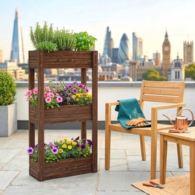 Outsunny Bac pentru plante ridicat jardinieră pe picioare 3 niveluri orificii de drenaj și căptușeală 60 x 25 x 120 cm, Maro | Aosom Romania
