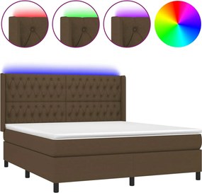 vidaXL Pat cu arcuri, saltea și LED, maro închis, 160x200 cm, textil