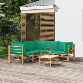 3155156 vidaXL Set mobilier de grădină cu perne verzi, 6 piese, bambus