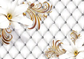 Fototapet - Ornament și floare argintie matlasată (254x184 cm), în 8 de alte dimensiuni noi