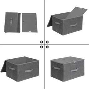 Cutii De Depozitare Cu Capace, Pliabile Cu Manere, Gri, 40 Cm