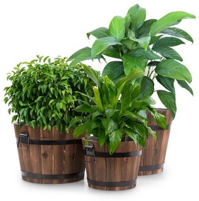 Trifloris, set de 3 ghivece din lemn, maro