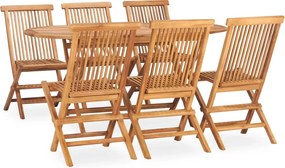 vidaXL Set mobilier de exterior pliabil, 7 piese, lemn masiv de tec