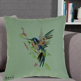 Perna Decorativa Colibri Acuarela, 40x40 cm, Verde, Husa Detasabila, Perna Inclusa, BEKZ®