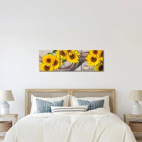 Tablou - Flori strălucitoare de floare soarelui (cu ceas) (90x30 cm)
