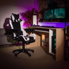 Scaun de birou   joc cu iluminare LED RGB, negru   alb, JOVELA