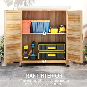 Outsunny Dulap de Exterior cu Raft și Bancă de Lucru Superioară, 79x43x92 cm, Lemn Natural | Aosom Romania