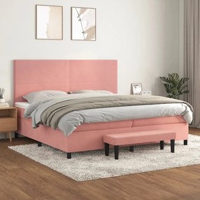 3137748 vidaXL Pat box spring cu saltea, roz, 200x200 cm, catifea