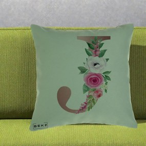 Cadou Personalizat - Perna Personalizata Monograma Rose Gold Litera J, 40x40 cm, Verde, Husa Detasabila, Perna Inclusa, BEKZ®