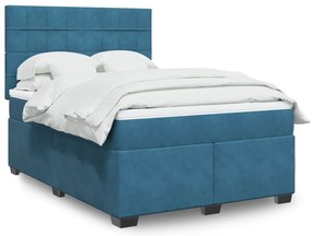 vidaXL Pat box spring cu saltea, albastru, 140x200 cm, catifea