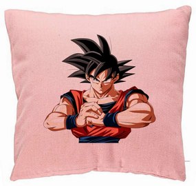 Perna Decorativa cu Dragonball Goku 2, 40x40 cm, Roz, Husa Detasabila, Burduf