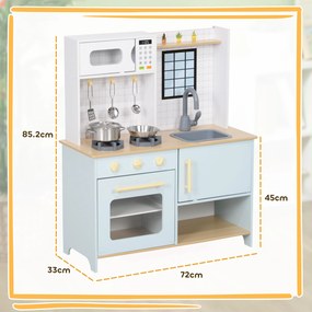 AIYAPLAY Bucătărie pentru Copii 3+ Ani, Bucătărie Jucărie din Oțel Inoxidabil, Lemn și PP, 72x33x85,2 cm, Albastru | Aosom Romania