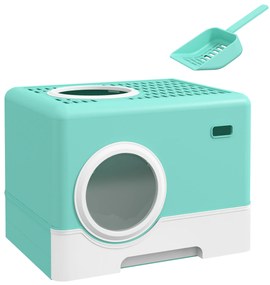 PawHut Litieră pentru Pisici cu Capac și Lopățică, Intrare Dublă și Tavă Detașabilă, 52x41x38.5 cm, Verde | Aosom Romania