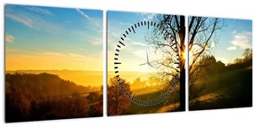 Tablou cu răsăsrit de soare (cu ceas) (90x30 cm)