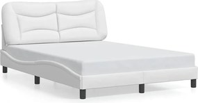 vidaXL Cadru de pat fără saltea, Hvar, alb, 140x190 cm, piele ecologică