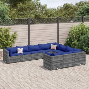 3308335 vidaXL Set mobilier de grădină cu perne, 10 piese, gri, poliratan