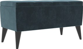 Bancheta Tapitata Mera, cu spatiu depozitare, Albastru, Stofa, 80 x 37 x 42 cm