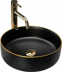 Lavoar negru/auriu pe blat Rea Sami Gold Edge 36 cm