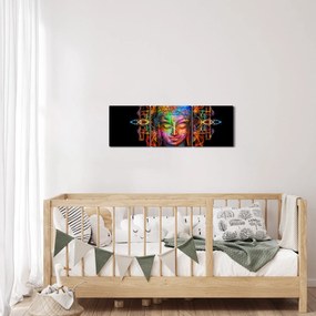 Tablou - Bustul lui Buddha în culori neon (cu ceas) (90x30 cm)